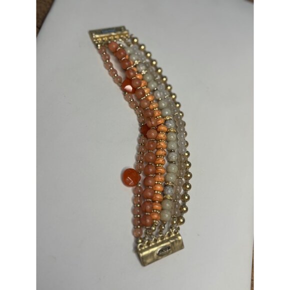 Chicos Multi-Strand Beaded Bracelet With Gold-Tone Accents & Coral Beads - Picture 9 of 10